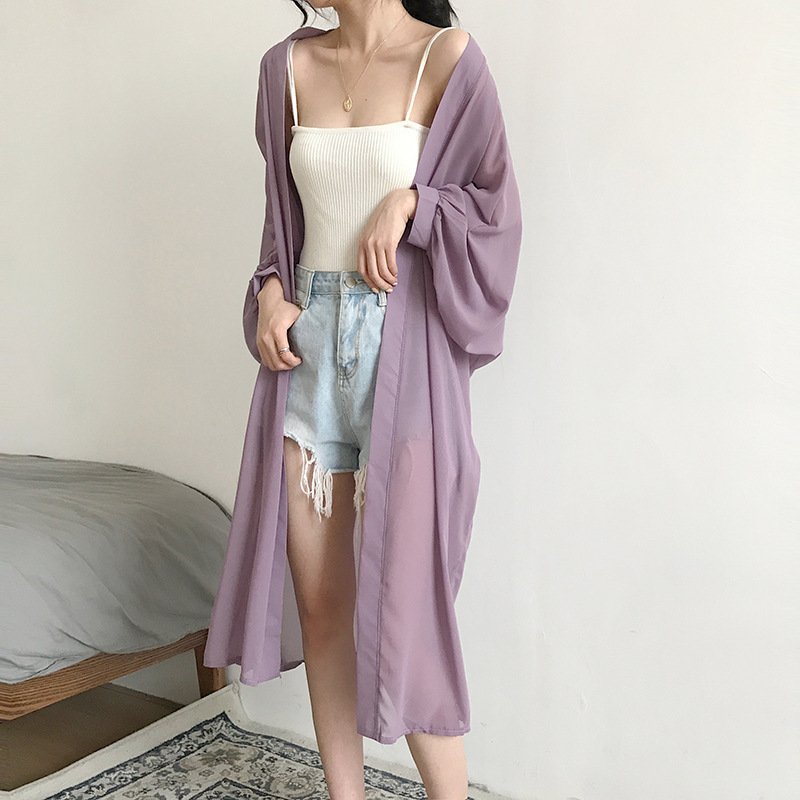 Stylish Loose-fitting Mid-length Chiffon Cardigan Jacket - Image 4