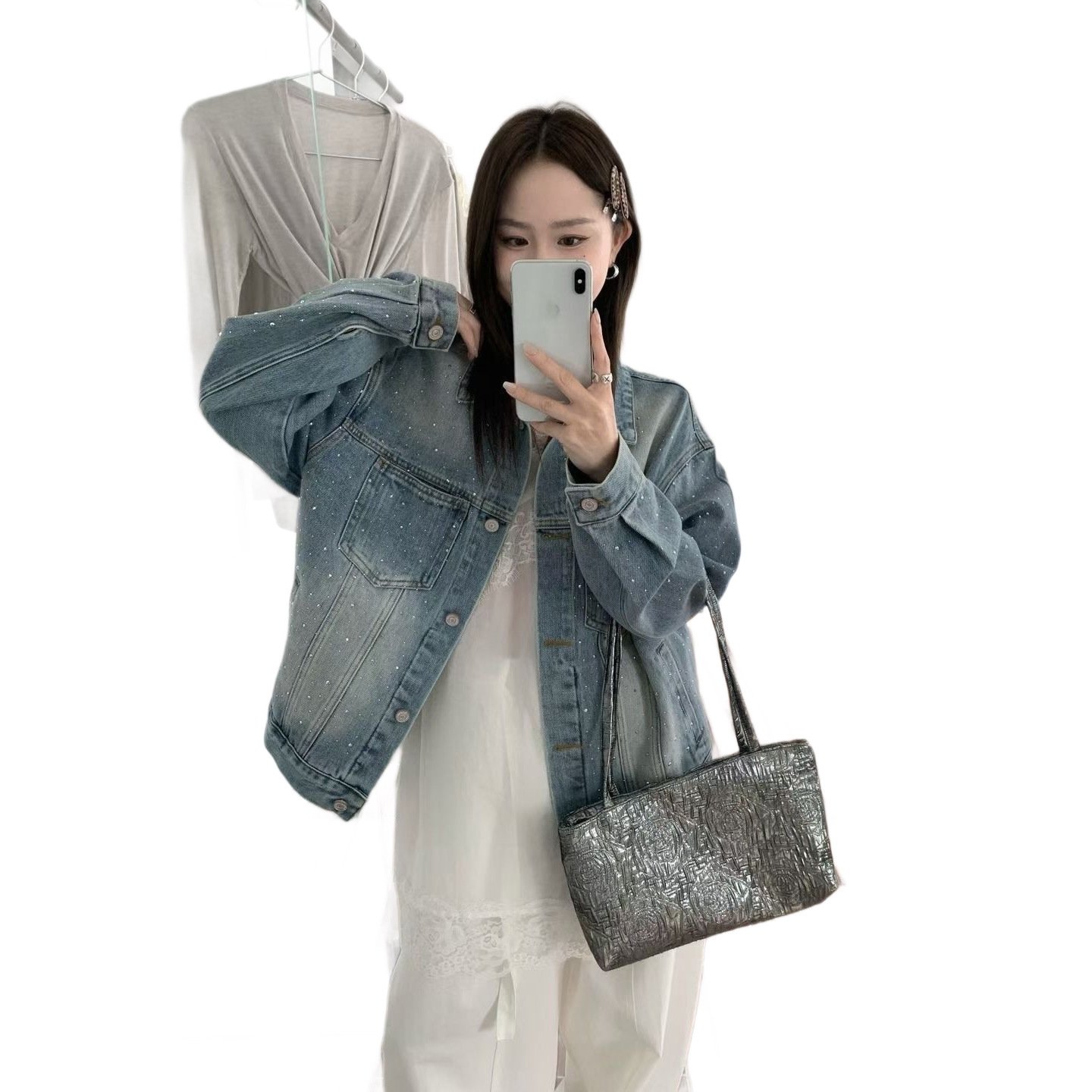 Vintage Denim Jacket Womens Short, Loose-fit Top - Image 5
