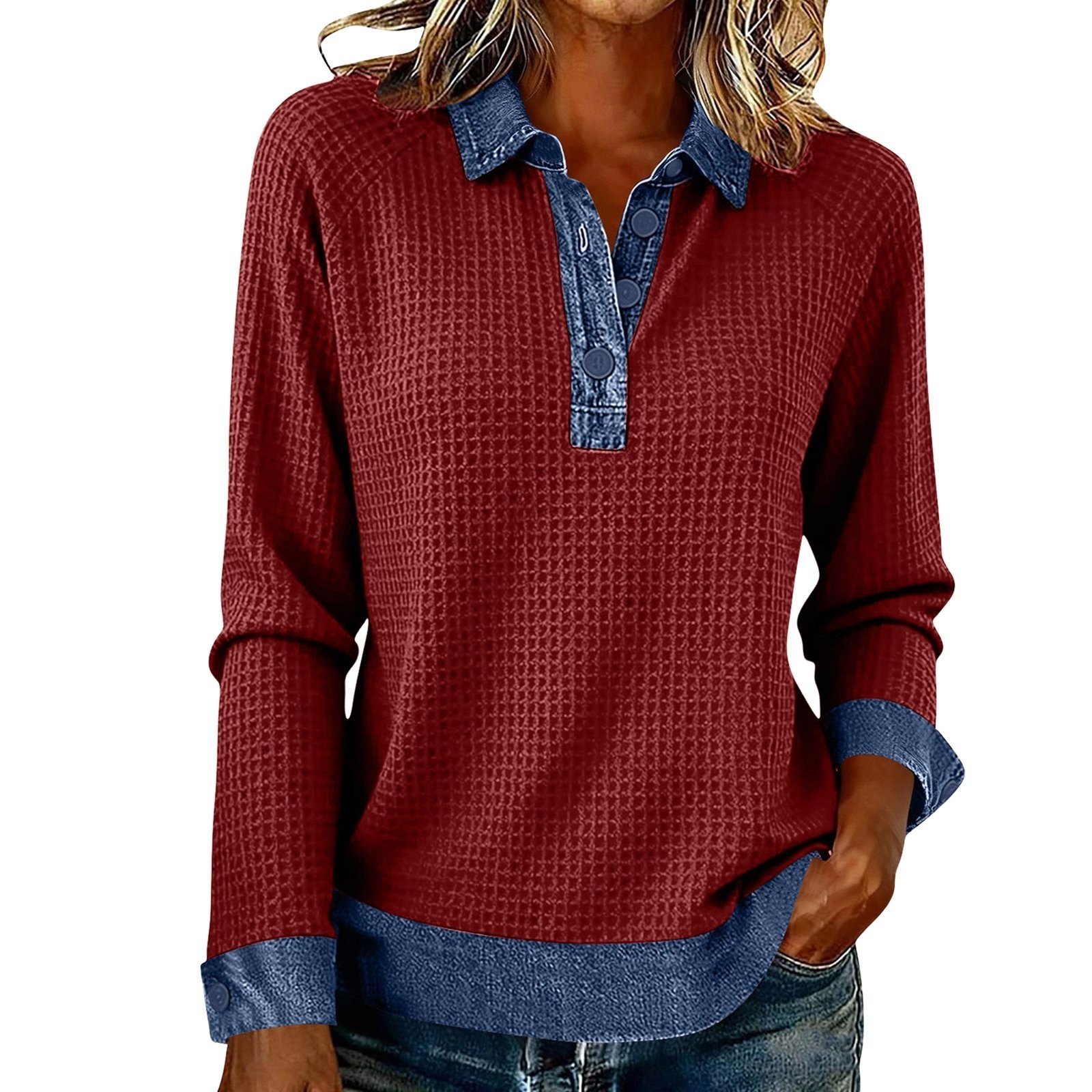 Womens Spliced Knit Blouse Top Elegant - Image 3