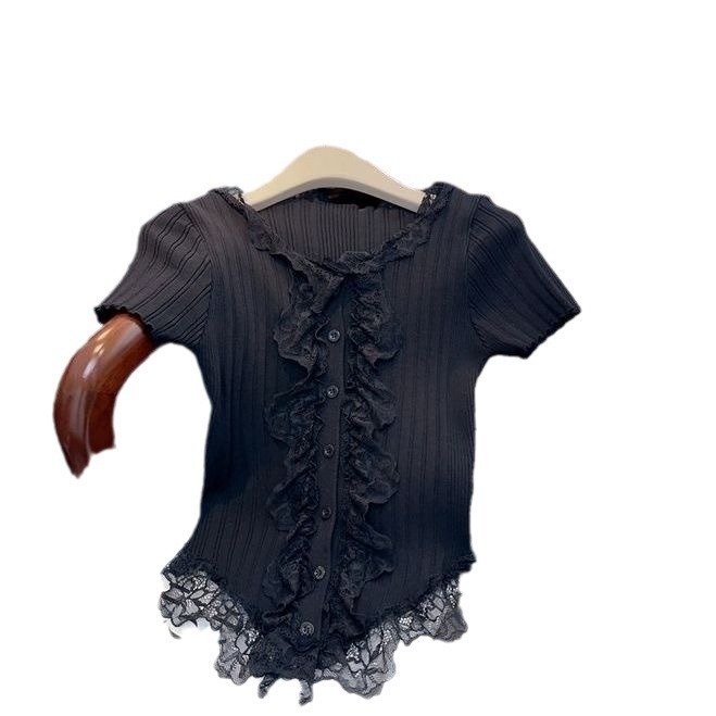 Elegant Lace-Trimmed Knitted Top For Women - Image 5
