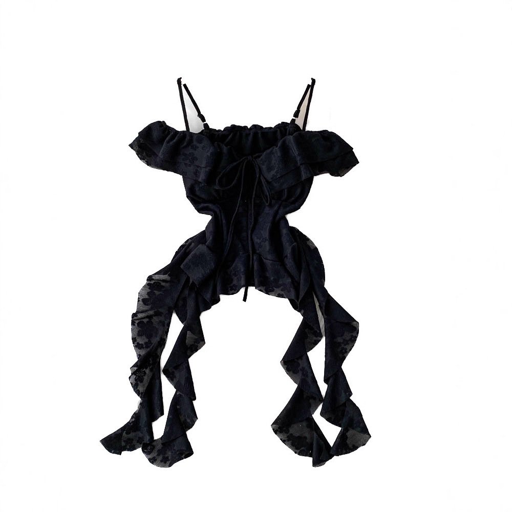 French-style Elegant Off-shoulder Camisole With Ruffled Trim - Image 5