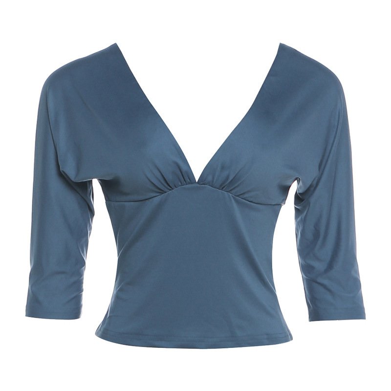 Three-quarter-sleeve Solid-color Waist-cinching Slimming Top - Image 7