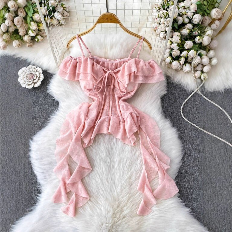 French-style Elegant Off-shoulder Camisole With Ruffled Trim
