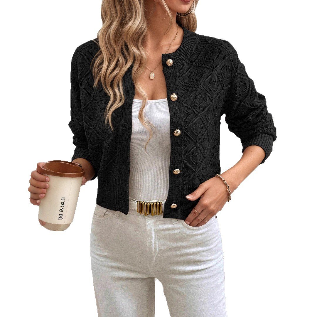 Lightweight Knitted Cropped Casual Hollow-out Cardigan - Image 4