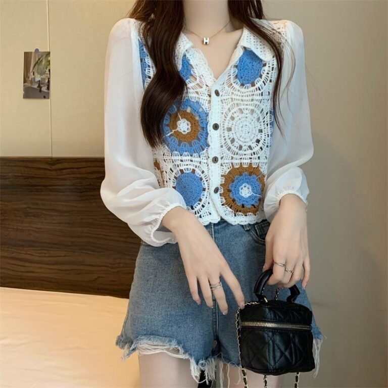 Lace Long-sleeve Chiffon Blouse French-style Niche Top Cardigan