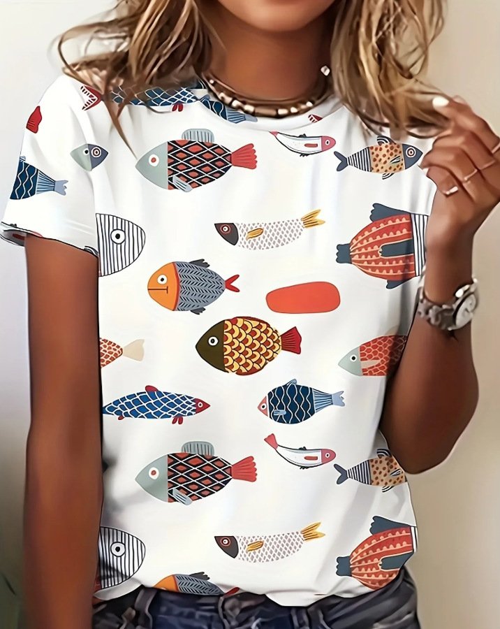 Womens Short-sleeved Crew-neck Casual Top - Image 5