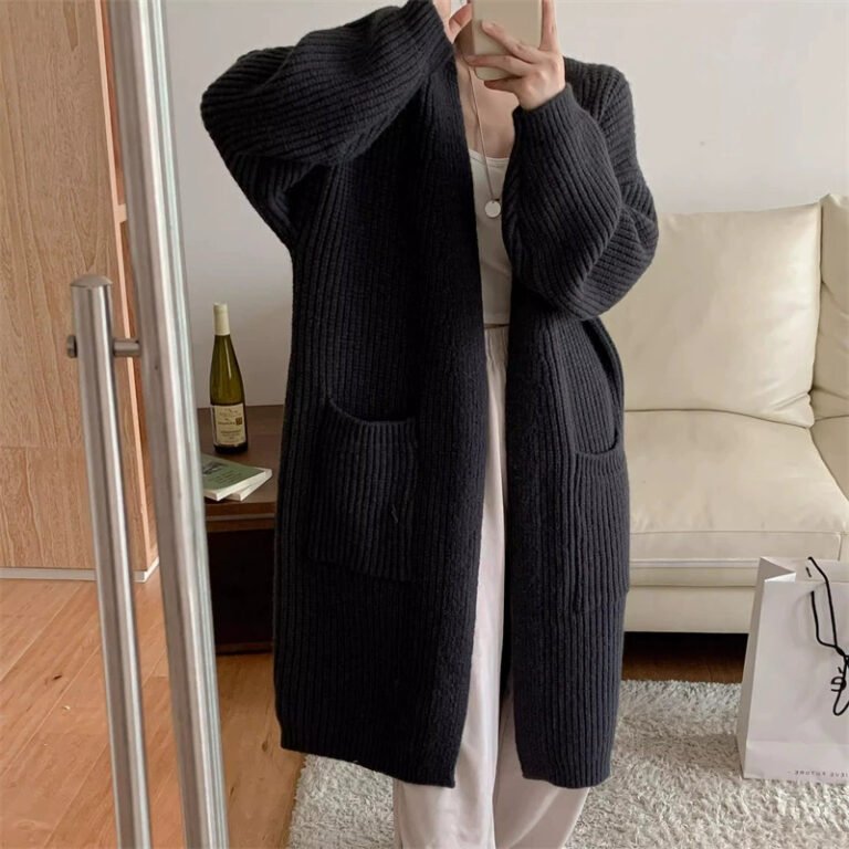 Knitted Cardigan Solid-Color Sweater Womens Coat