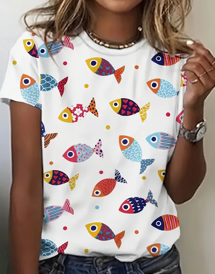 Womens Short-sleeved Crew-neck Casual Top - Image 7