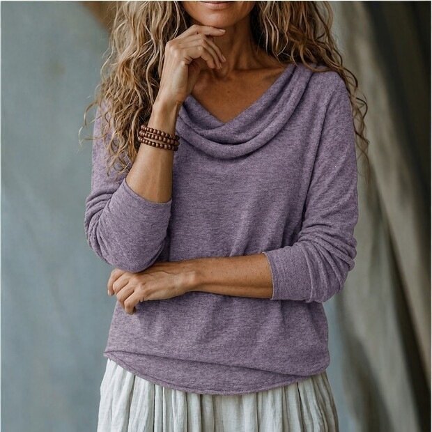 Womens Loose-fit Solid-color Fashionable Casual Top - Image 2