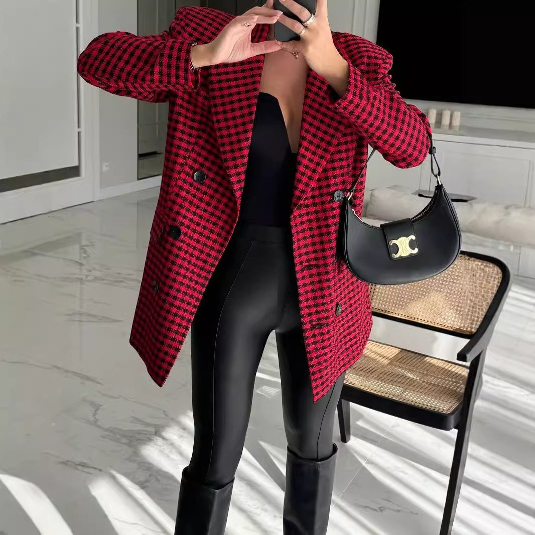 AutumnWinter Houndstooth Elegant Slim-Fit Blazer - Image 4