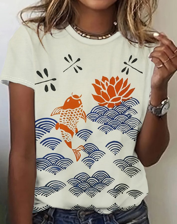 Womens Short-sleeved Crew-neck Casual Top - Image 4