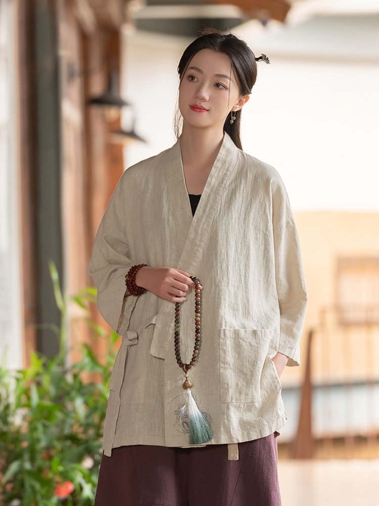 Vintage Mandarin-collar Cross-front Top Womens Cardigan-style Jacket - Image 2