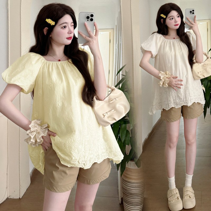 Womens Korean-style Off-shoulder Embroidered Trim Top - Image 3