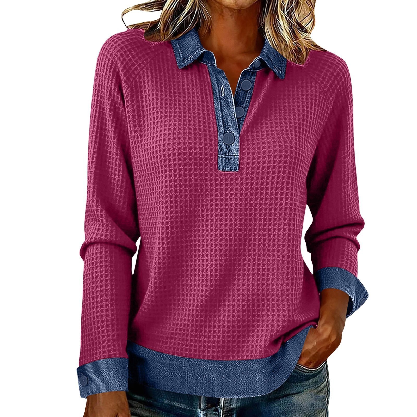 Womens Spliced Knit Blouse Top Elegant - Image 4