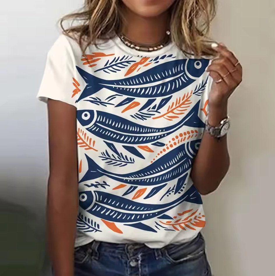 Womens Short-sleeved Crew-neck Casual Top