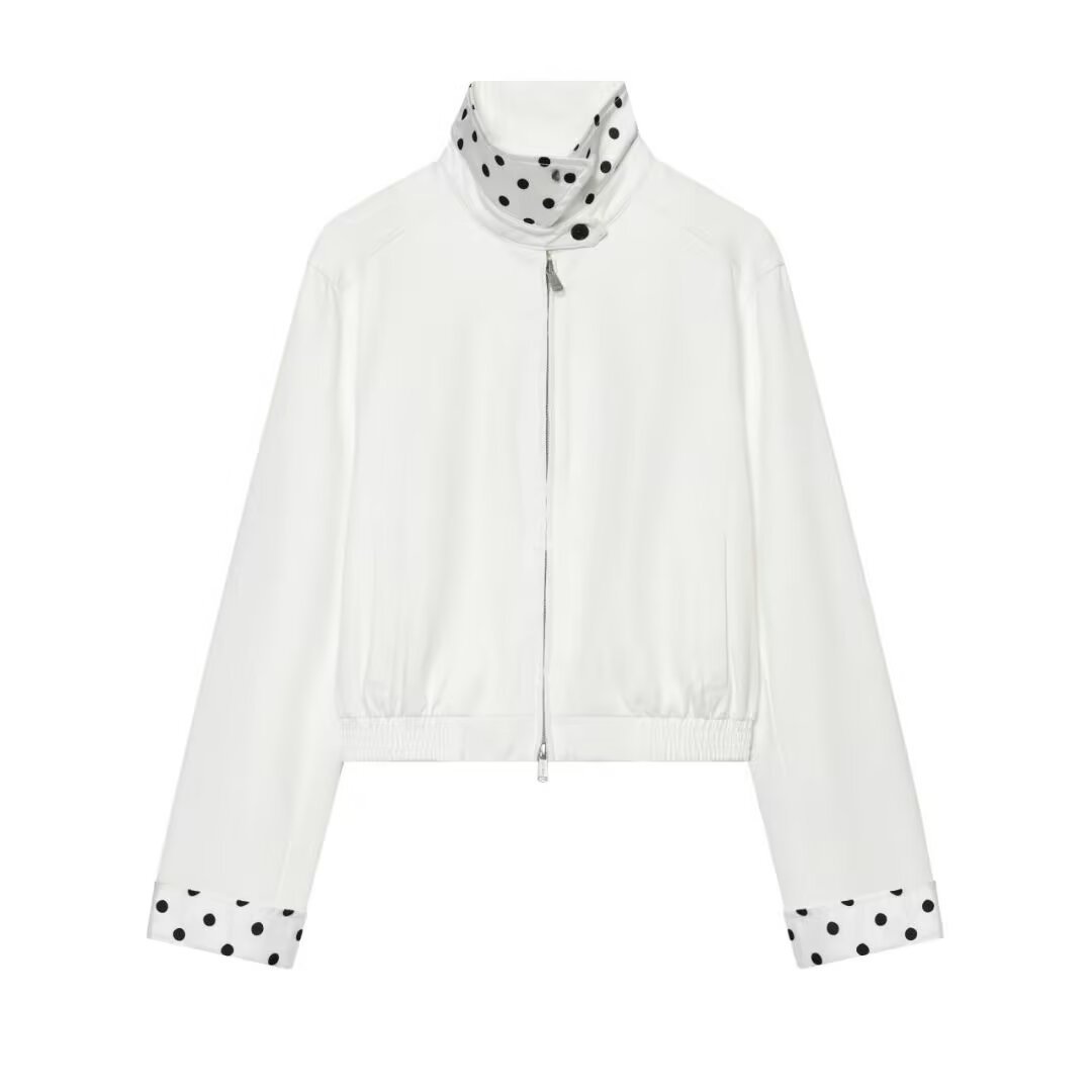 Casual Versatile Retro-chic Polka-dot Color-block Collar Jacket - Image 6