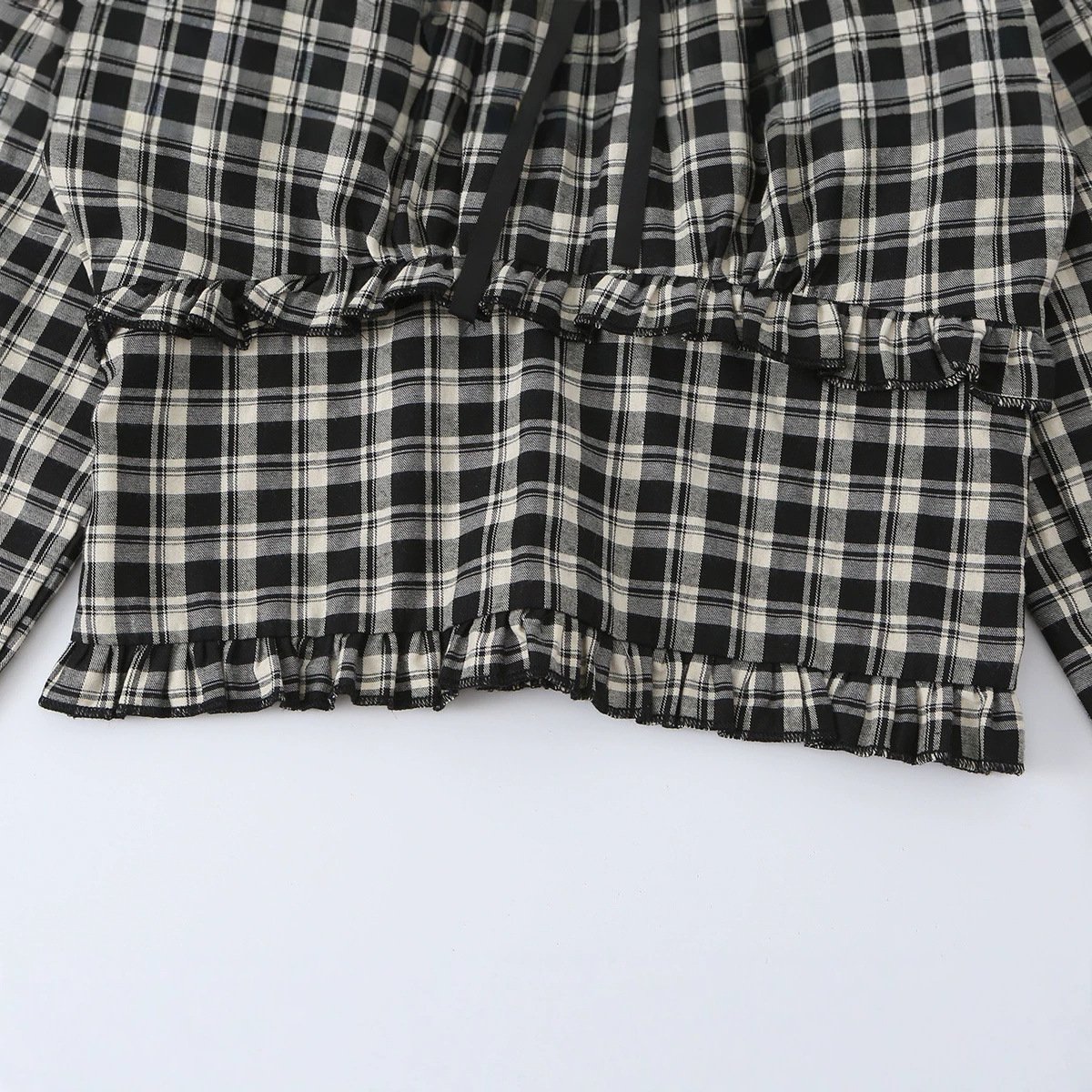 Retro Plaid Lace Square-Neck Short Top - Image 4