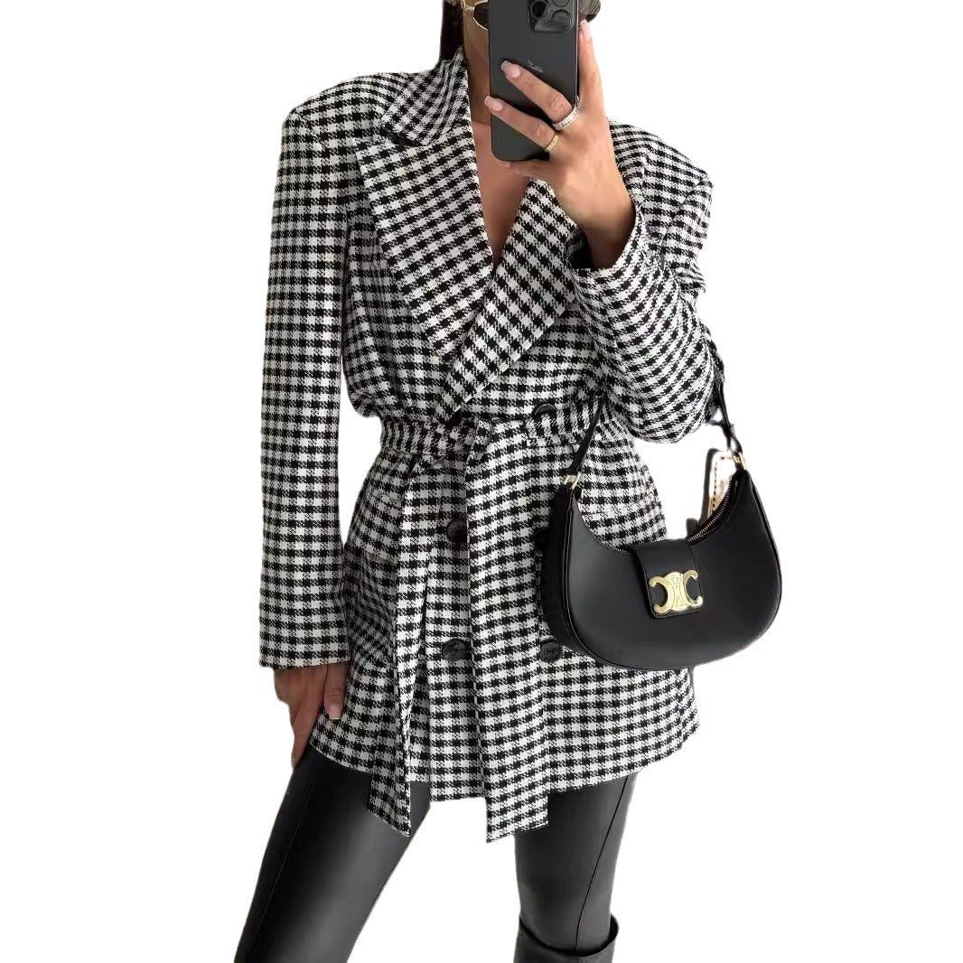AutumnWinter Houndstooth Elegant Slim-Fit Blazer - Image 5