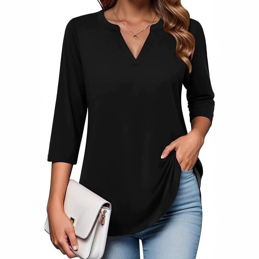 Womens Digital-Print Mid-Sleeve V-Neck Top - Image 3