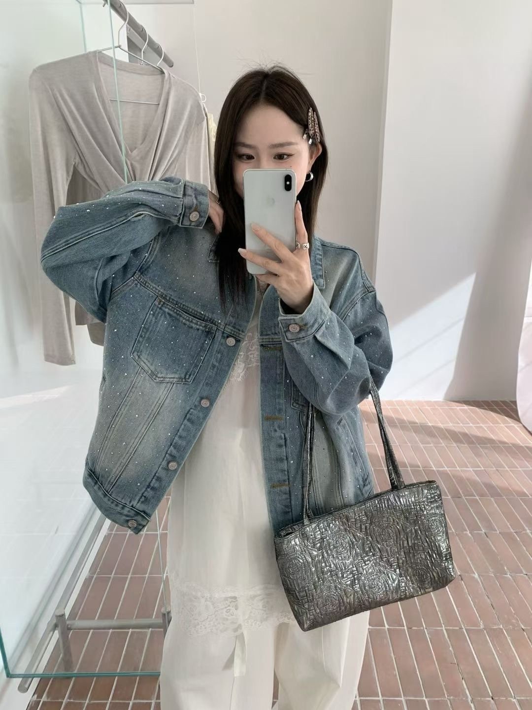 Vintage Denim Jacket Womens Short, Loose-fit Top - Image 6
