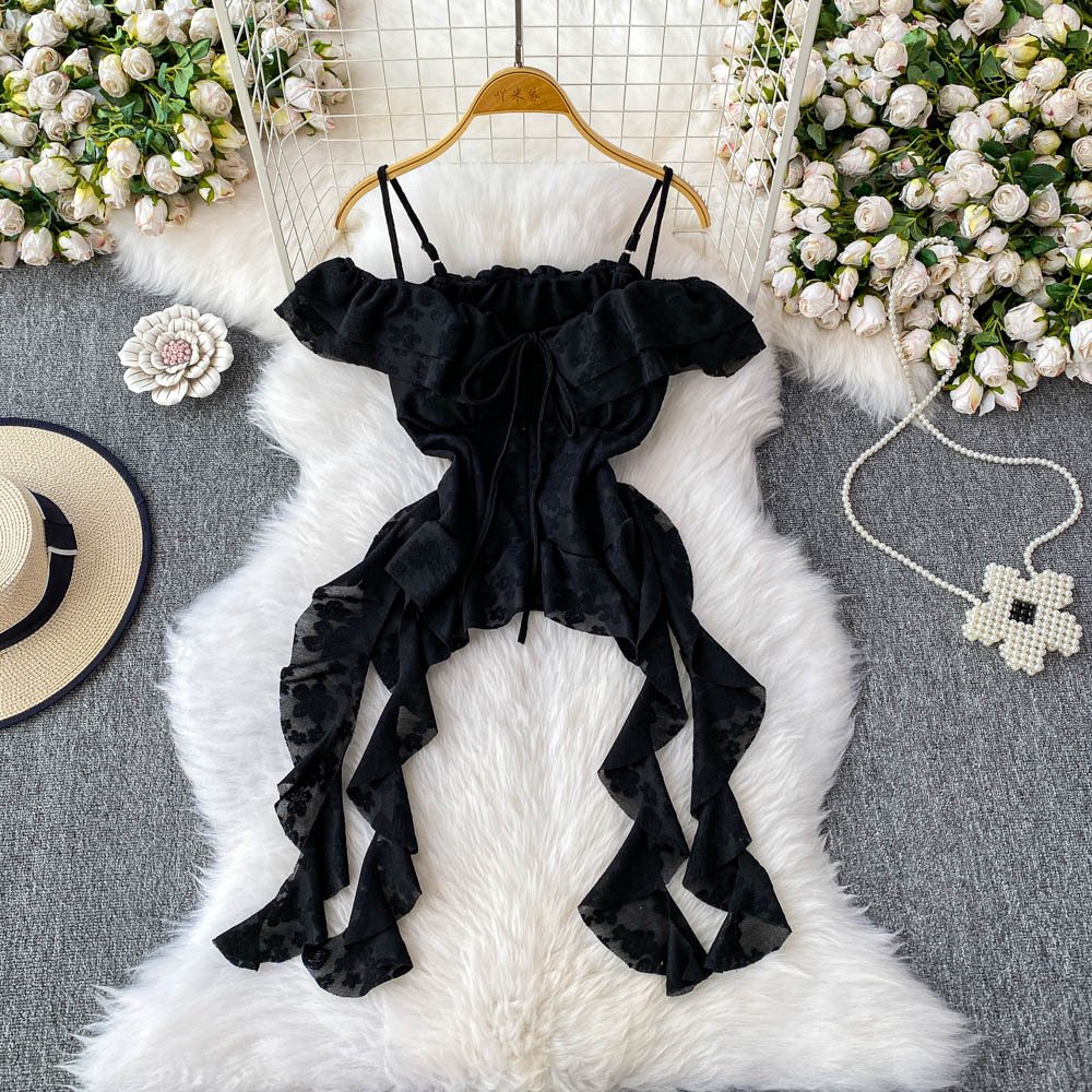 French-style Elegant Off-shoulder Camisole With Ruffled Trim - Image 7