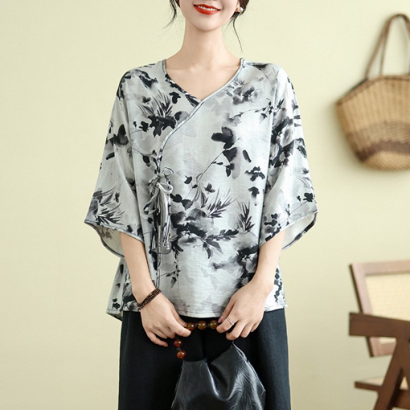 Womens Retro Loose-fitting Versatile Short-sleeve Top - Image 3