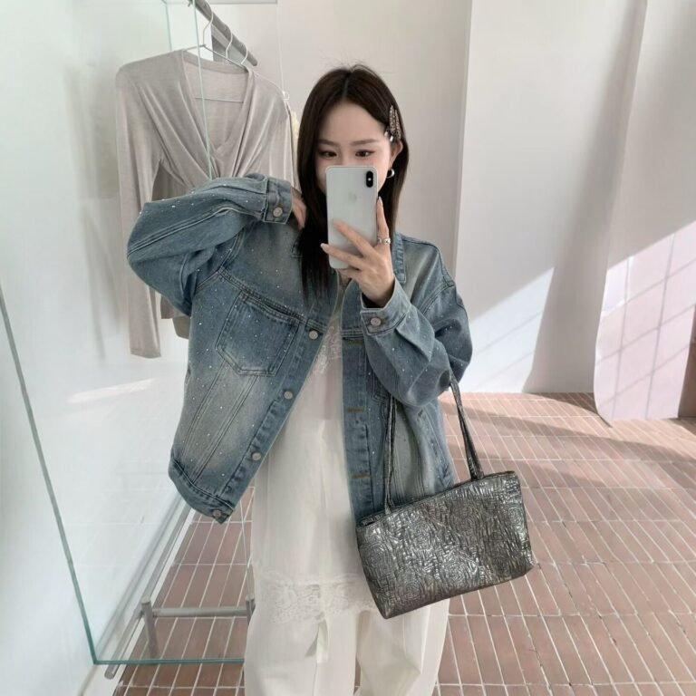 Vintage Denim Jacket Womens Short, Loose-fit Top