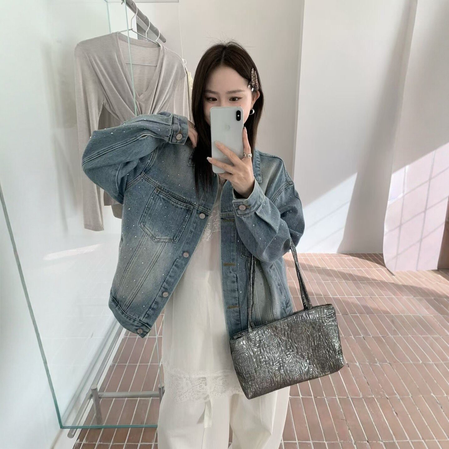 Vintage Denim Jacket Womens Short, Loose-fit Top