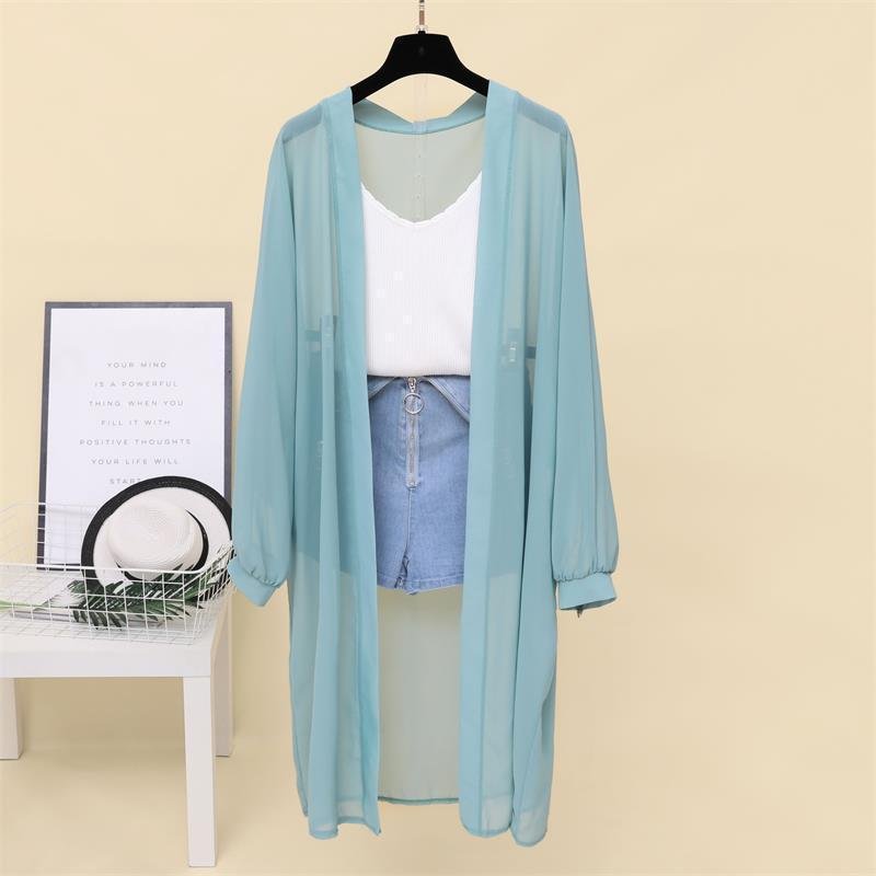Stylish Loose-fitting Mid-length Chiffon Cardigan Jacket - Image 3