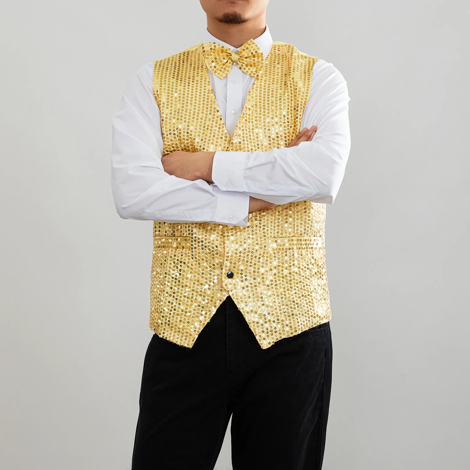 New Design Men Sequins Pattern Glitter Embellished V-neck Blazer Vest Male Evening Party Suits Plus Size hot - Image 4