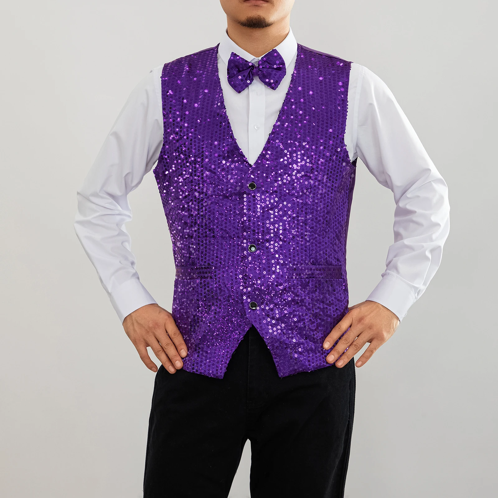 New Design Men Sequins Pattern Glitter Embellished V-neck Blazer Vest Male Evening Party Suits Plus Size hot - Image 6