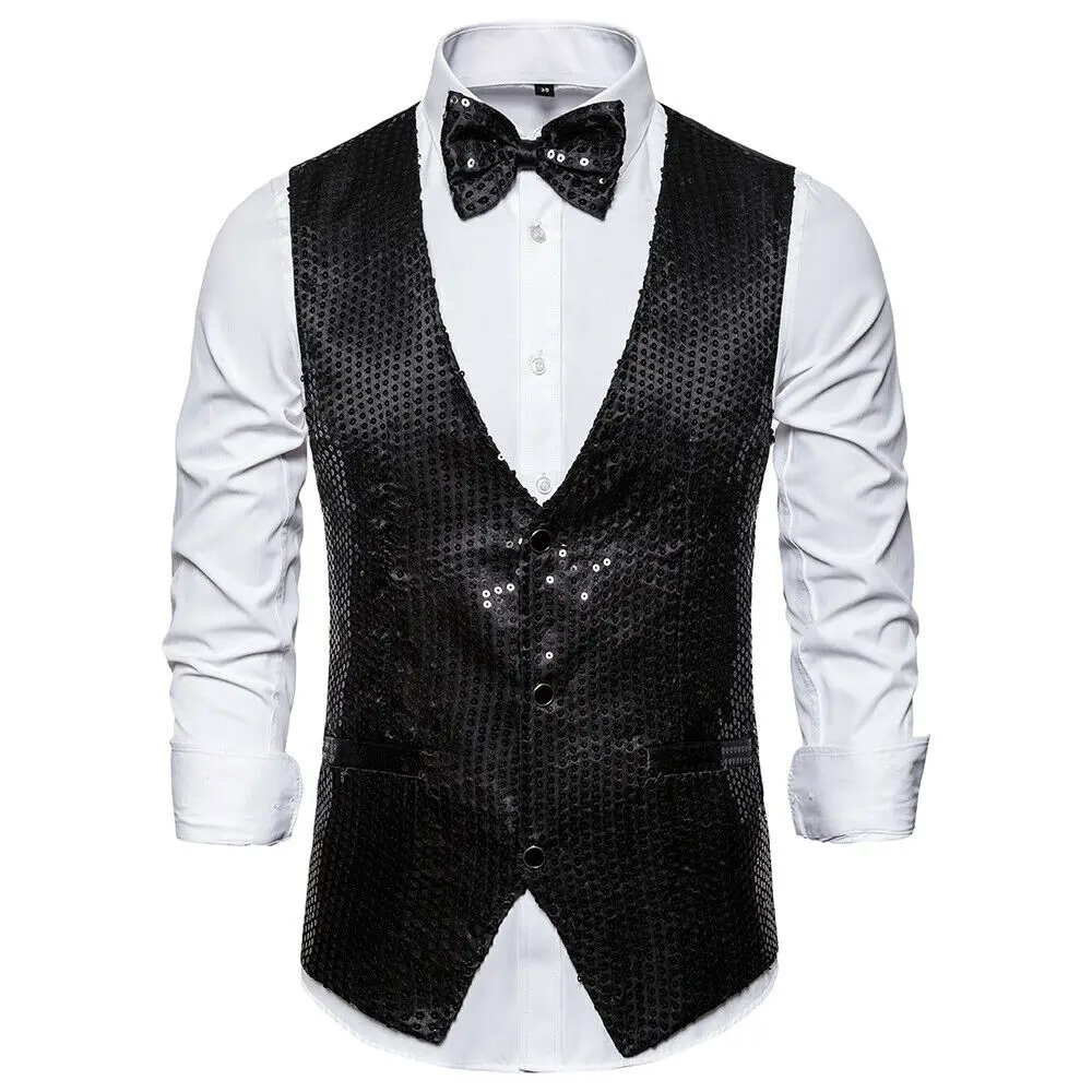 New Design Men Sequins Pattern Glitter Embellished V-neck Blazer Vest Male Evening Party Suits Plus Size hot - Image 9