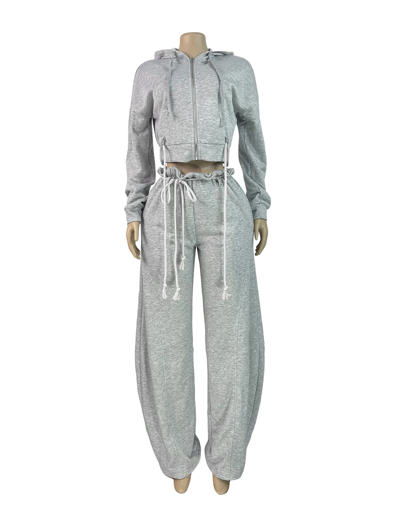E5072-2026 New Arrivals Women Long Sleeve Bandage Zipper Hooded Jackets+Jogger 2 Piece Set Women Casual Tracksuit - Image 4