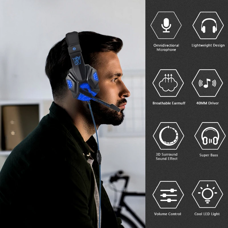 Professional Led Light Wired Gaming Headphones With Microphone For Computer PS4 PS5 Xbox Bass Stereo PC Gaming Headset Gifts - Image 28
