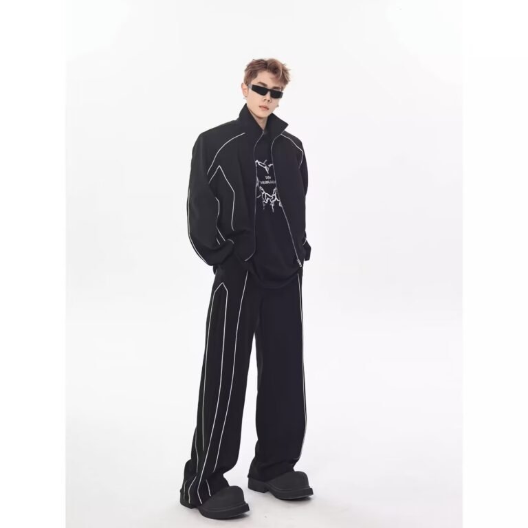 Autumn and winter handsome casual sports suit men's high-end design cardigan jacket wide leg pants matching two-piece suit fashion