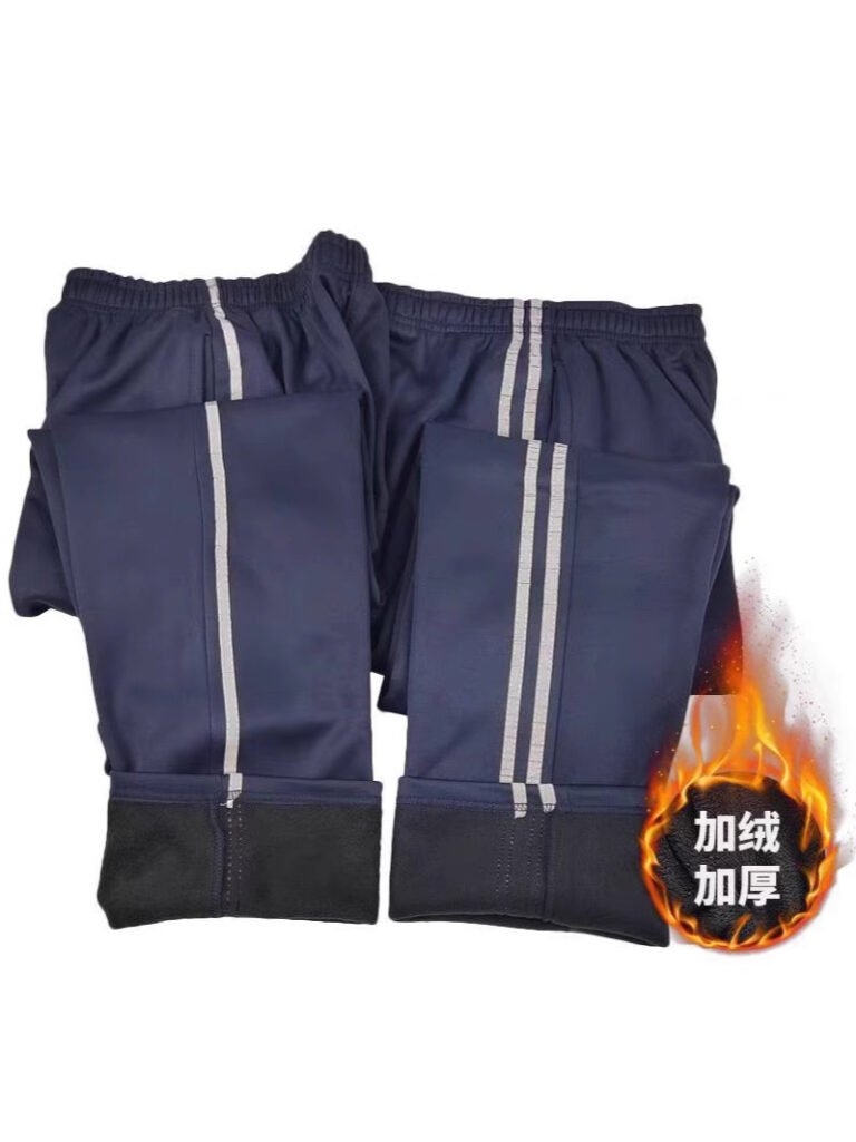High-Gloss Reflective Strips, Navy Blue Two-Bar Sweatpants, Same Style Student Pants for Men and Women, Autumn and Winter Gray Striped School Uniform Straight Pants