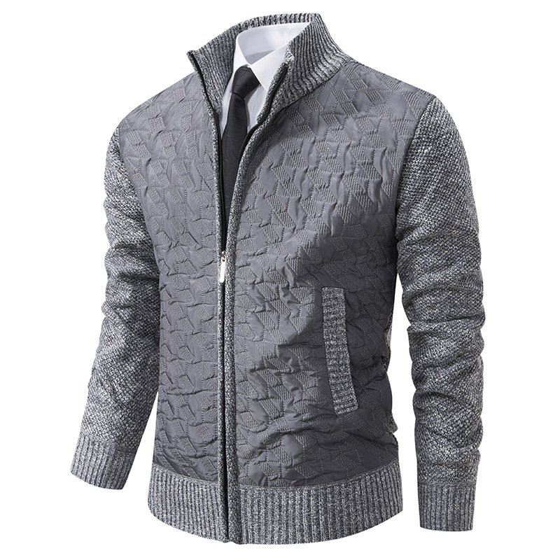 Cross-border Amazon autumn and winter Youth plus size warm knitted sweater Korean casual stand collar color matching cardigan jacket - Image 2