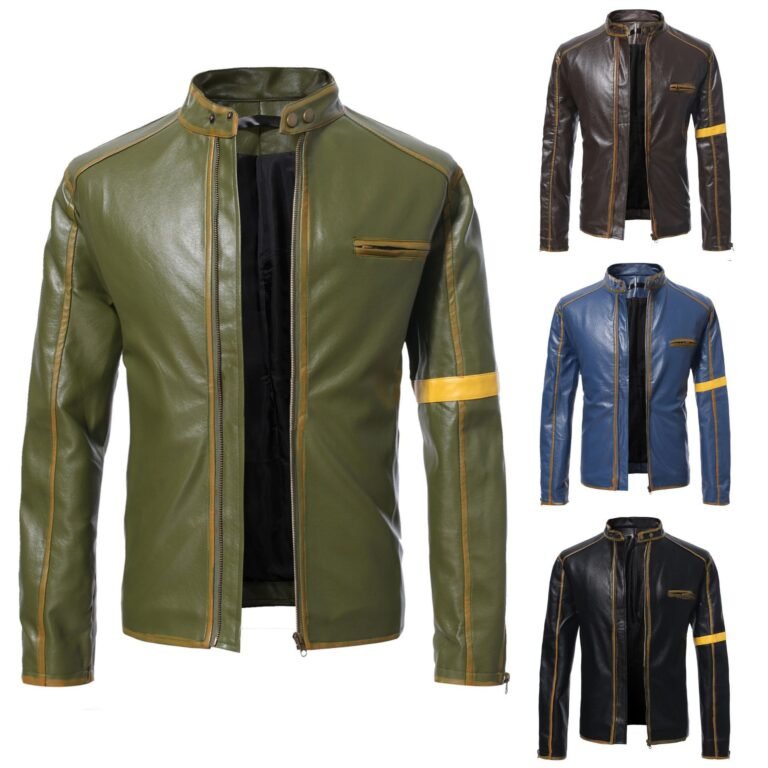 Foreign Trade Amazon European and American Men's Distressed Motorcycle Leather Jackets Men's Youth Stand-Up Collar Punk Leather Jackets