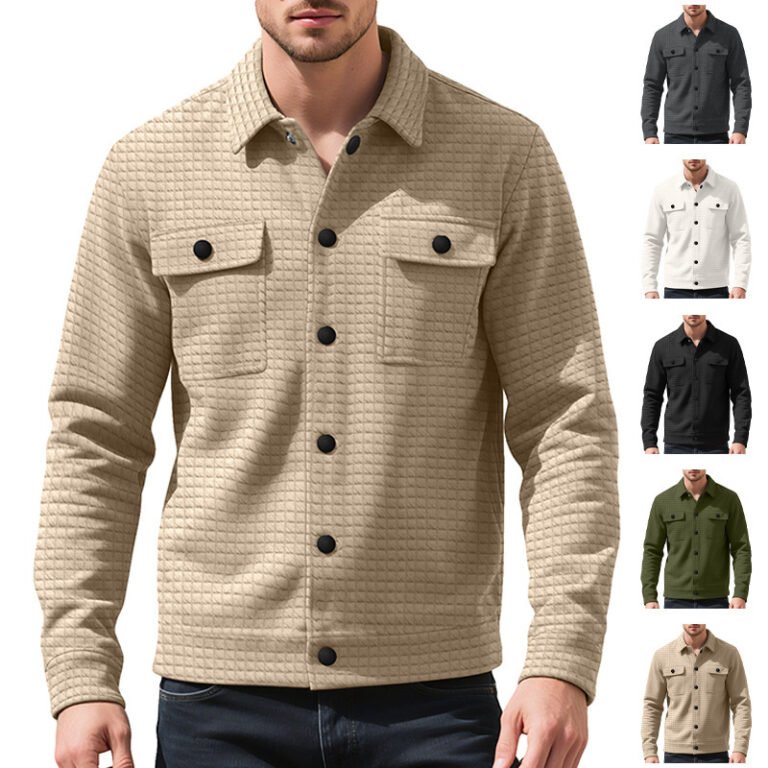 2025 Cross-Border Temu Hot Selling Autumn and Winter Men's New Checkered Lapel Tops, Jackets, Fashion Shirts with Snap Buttons and Double Pockets