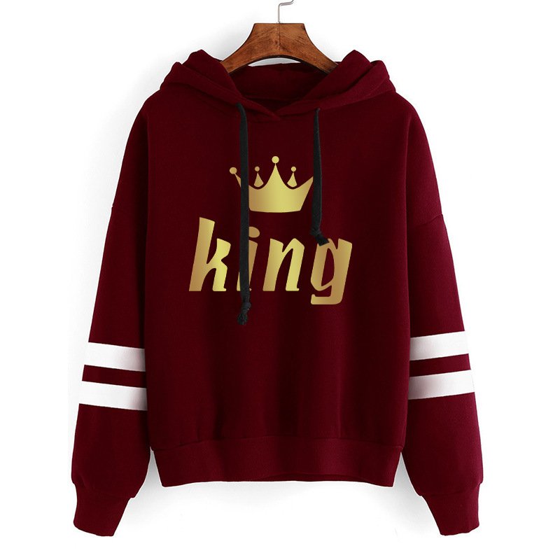 Foreign trade cross-border king queen printed parallel bars striped sweater autumn and winter European and American men's and women's jackets - Image 3