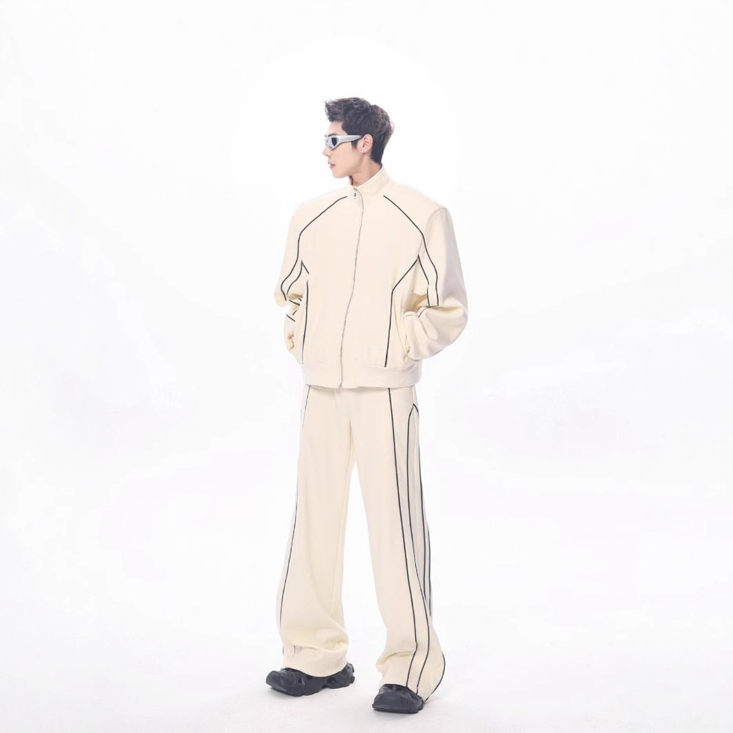 Autumn and winter handsome casual sports suit men's high-end design cardigan jacket wide leg pants matching two-piece suit fashion - Image 4