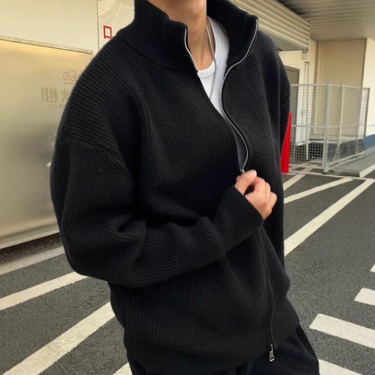 Gray Half Turtleneck Cardigan Sweater Men's Autum Inner Sweater Jacket American Style Sweater Jacket Trendy