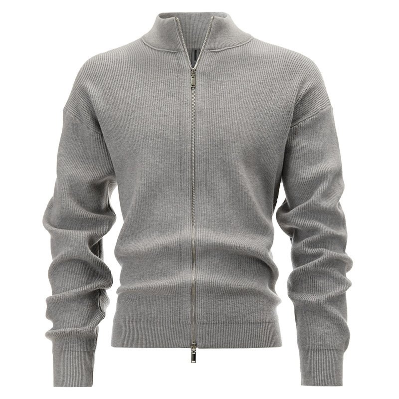 Sweater Factory Double-Zip Knitted Cardigan Men's Winter Warm High-Neck Long-Sleeve Sweater Jacket - Image 5