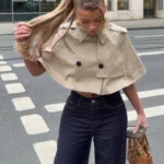 S007de5cab47146e598ad77333e8b4f8az.webp Casual Solid Women's Cope Turn-Down Collar Double Button Solid Lady Cloak 2026 Spring Summer Fashion Female Street Crop Tops New