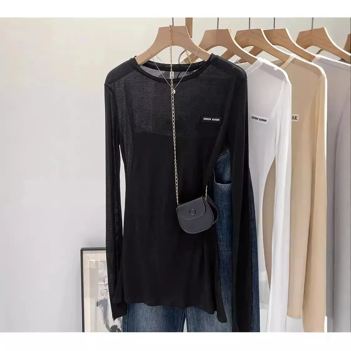 Laceleather Women's Long Sleeve T-Shirt Light Thin Sun Protection Base Layer Shirt Early Autumn New Style Label Attached - Image 7