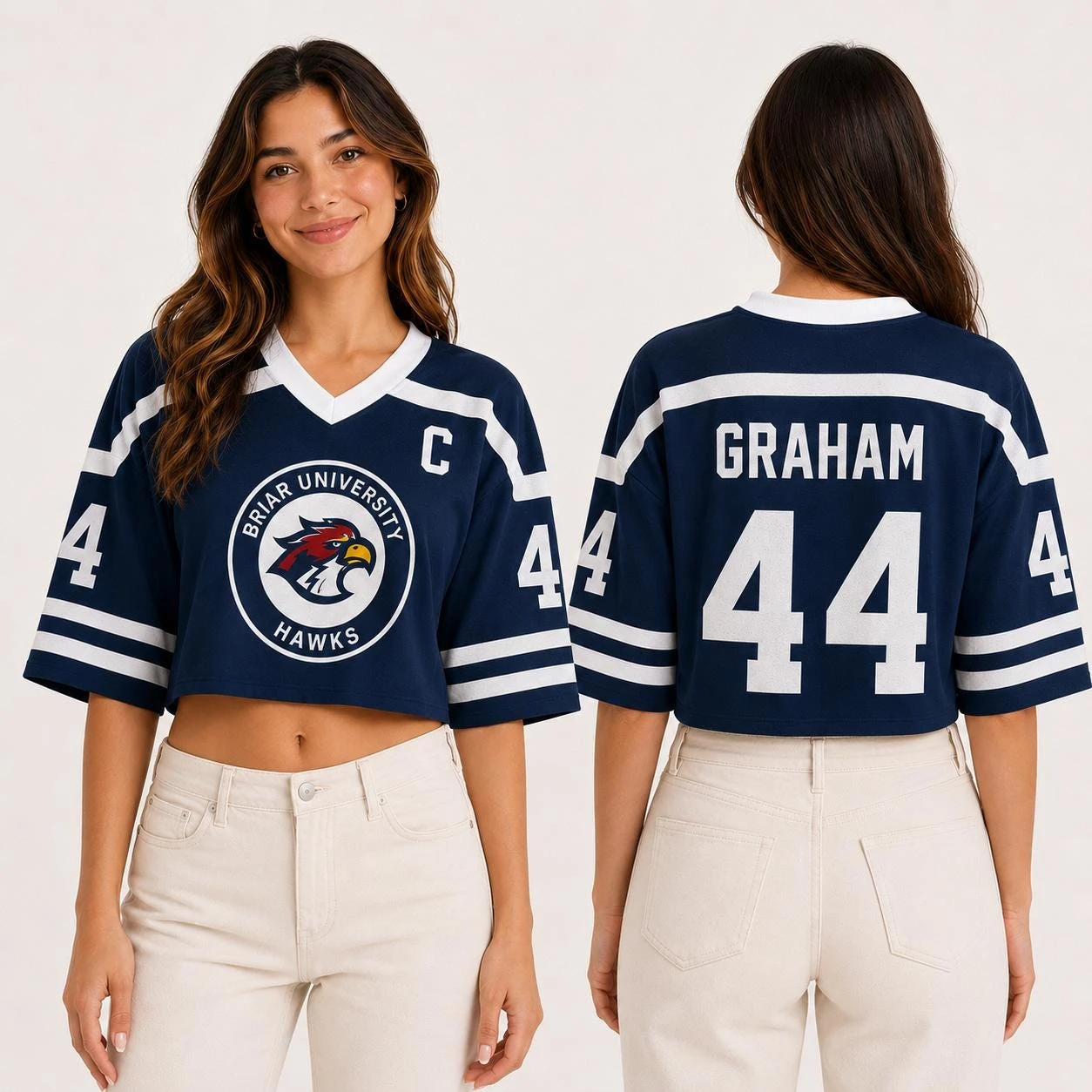 Hot Briar University Hawks Crop Jersey Graham 44 Hockey Romance Jersey Off Campus Bookish Apparel Logan Di Laurentis 66 Tucker - Image 2