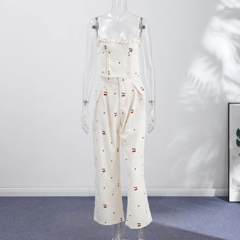 Sexy Print Vest Pants Women Set Beach Patchwork Slash Neck Lace Up Top Pleated Trousers 2026 Summer Holidays Lady Outfit - Image 7