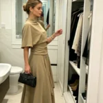 S07c3423fec574fc9b90e40d37a54432dm.webp Women Camel Draped Two Piece Set Elegant Mock Neck Ruched Waist Top Asymmetric Midi Skirt 2026 Casual Daily Date Office Outfit