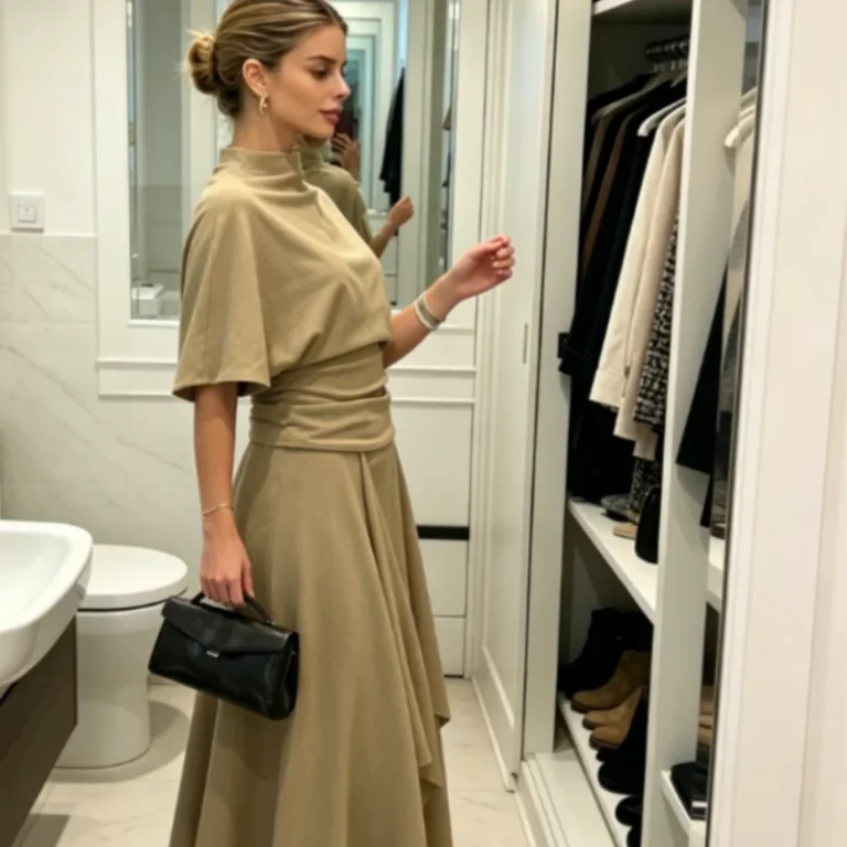 S07c3423fec574fc9b90e40d37a54432dm.webp Women Camel Draped Two Piece Set Elegant Mock Neck Ruched Waist Top Asymmetric Midi Skirt 2026 Casual Daily Date Office Outfit