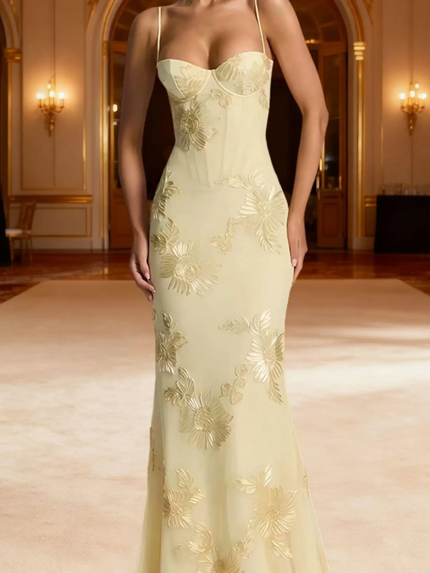 Elegant Women 3d Embroidery Floral Long Dress Women Backless Cross Tied Spaghetti Strap Robe Slim Floor Length Evening Dresses - Image 3